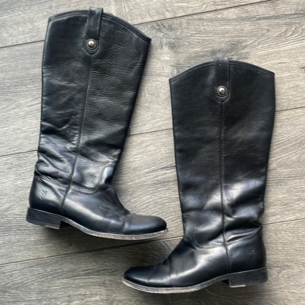 Frye boots black long riding boots size 7 bikercore leather